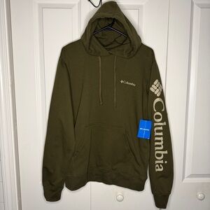 NWT Columbia Mens Size Small Viewmont II Sleeve Graphic Hoodie Olive Green Brown